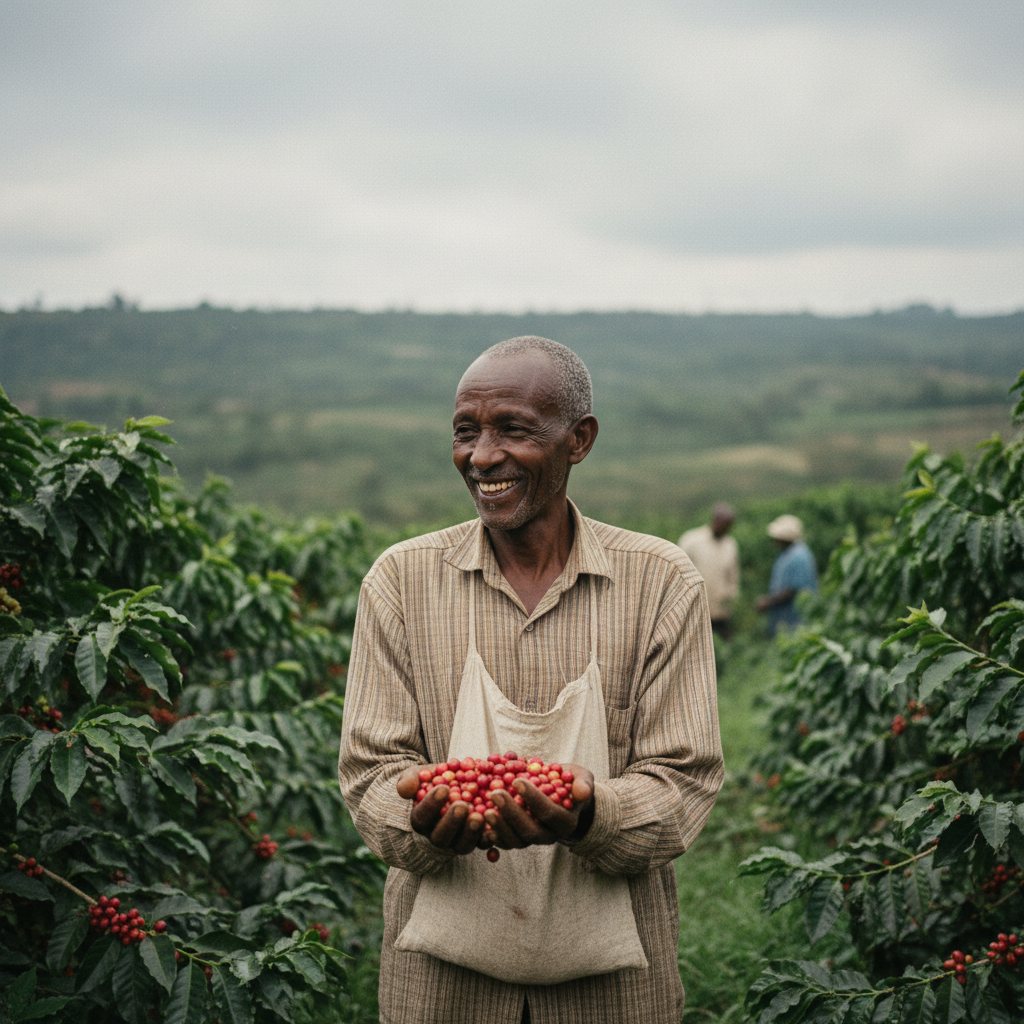 A cooperative member at the Ethiopian washing station.